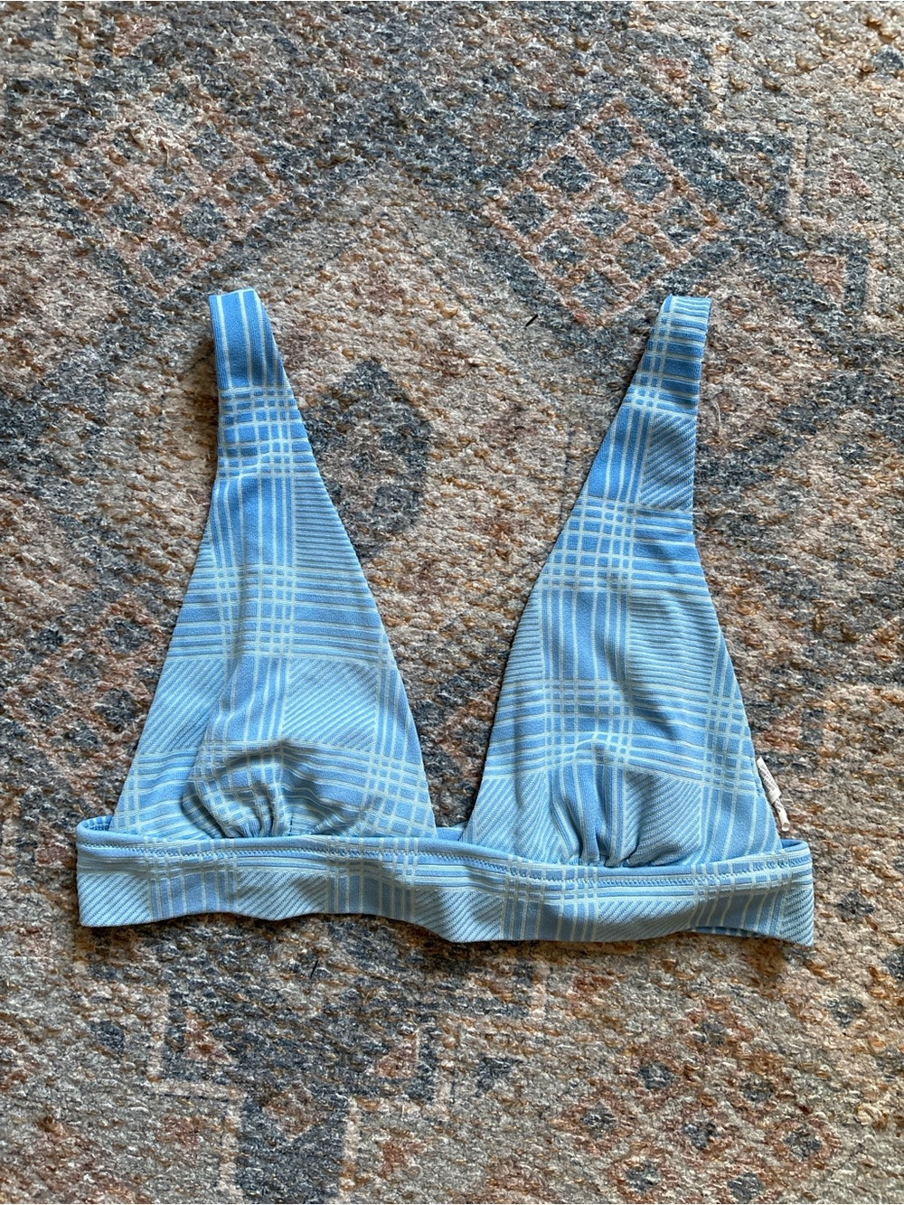 aerie Light Blue Plaid Triangle Bikini Top